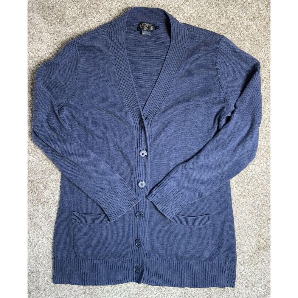 Pendleton Women's Large V Neck Cardigan Sweater Cotton Navy Blue‎ Long Sleeve - Picture 2 of 7